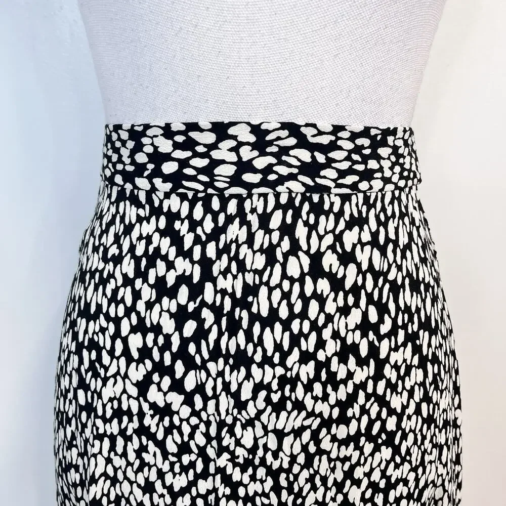 Talbots Skirt sz Medium Pet Black Ivory Slinky Ruffle Knee A Line Modest Church - Picture 3 of 9